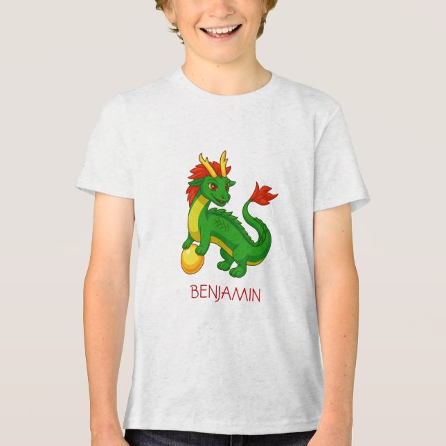 Green Chinese Dragon Custom Name Tri-Blend Shirt (Vorderseite)