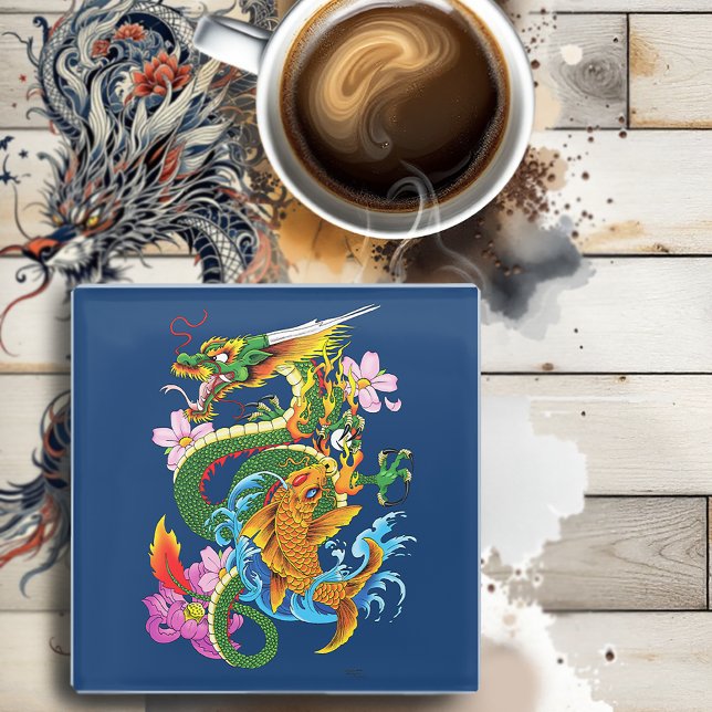 Green Chinese Dragon Koi Glasuntersetzer (Von Creator hochgeladen)