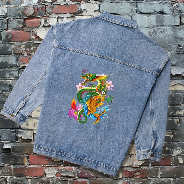 Green Chinese Dragon Koi Jeansjacke (Von Creator hochgeladen)