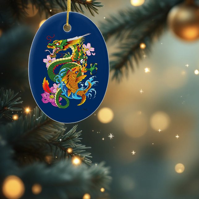 Green Chinese Dragon Koi Keramik Ornament (Von Creator hochgeladen)