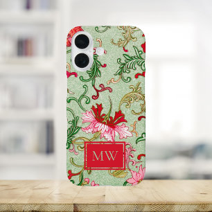 Green Chinese Floral Custom Monogram iPhone 16 Hülle
