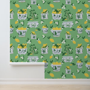 Green Chinoiserie Ginger Jar Lemon Trees Tapete