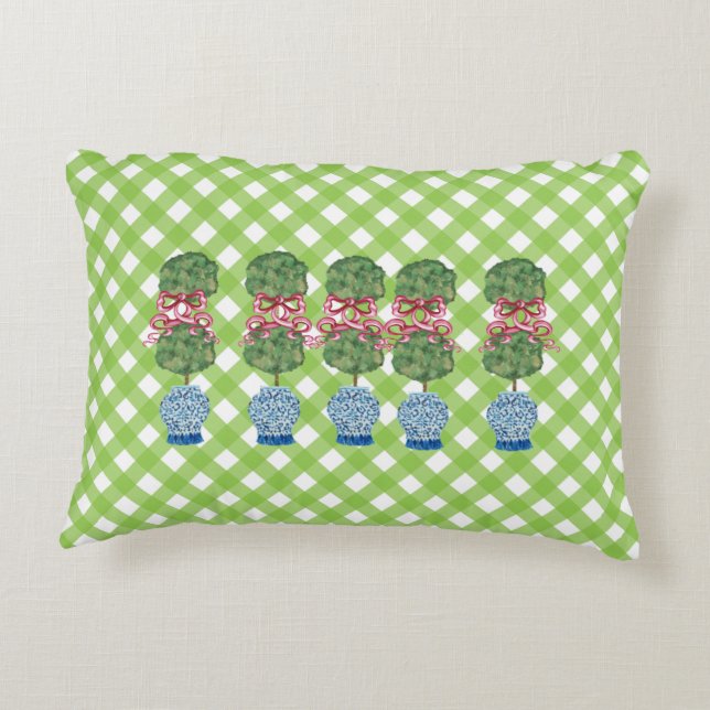 Green Chinoiserie Ginger Jars Jar Topiary Lumbar Dekokissen (Rückseite)