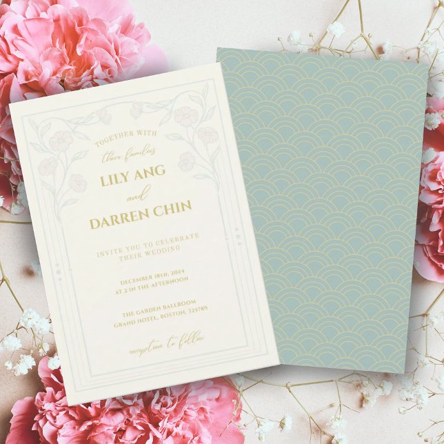 GREEN CHINOISERIE SAGE GREEN WEDING INVITATION EINLADUNG (Von Creator hochgeladen)