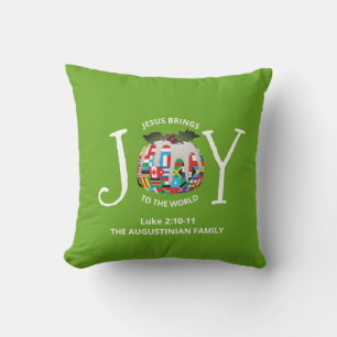 Green Christlich JOY TO THE WORLD Christmas Kissen
