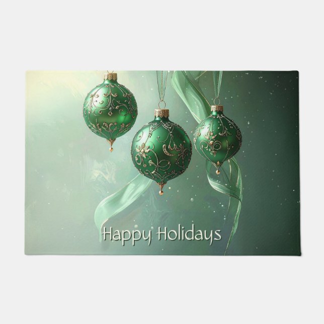 Green Christmas Ball Holiday Doormat Fußmatte (Vorderseite)