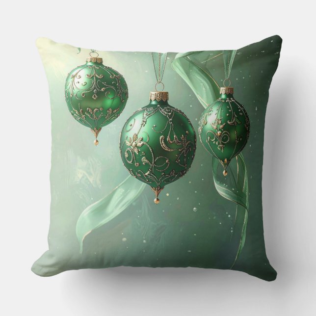 Green Christmas Ball Holiday Kissen (Vorderseite)