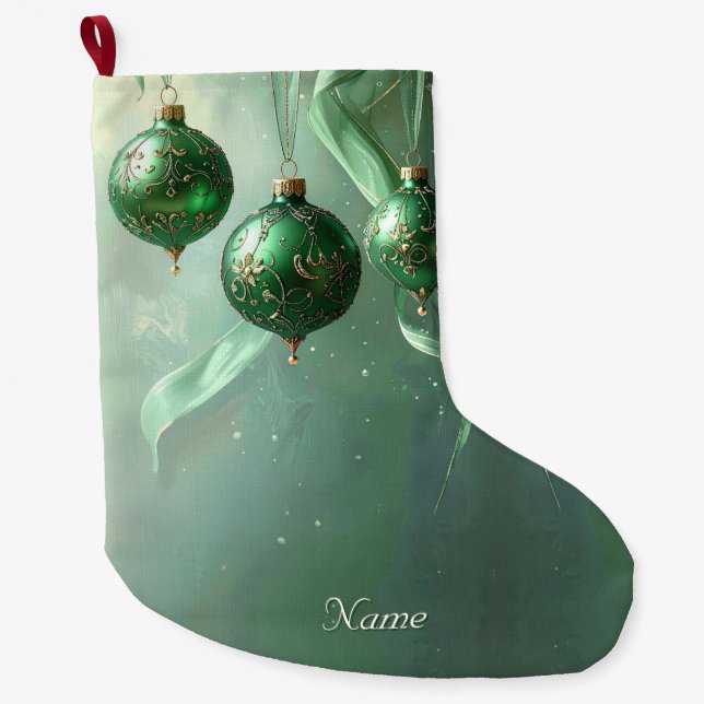 Green Christmas Ball Holiday Stocking Großer Weihnachtsstrumpf (Vorderseite)