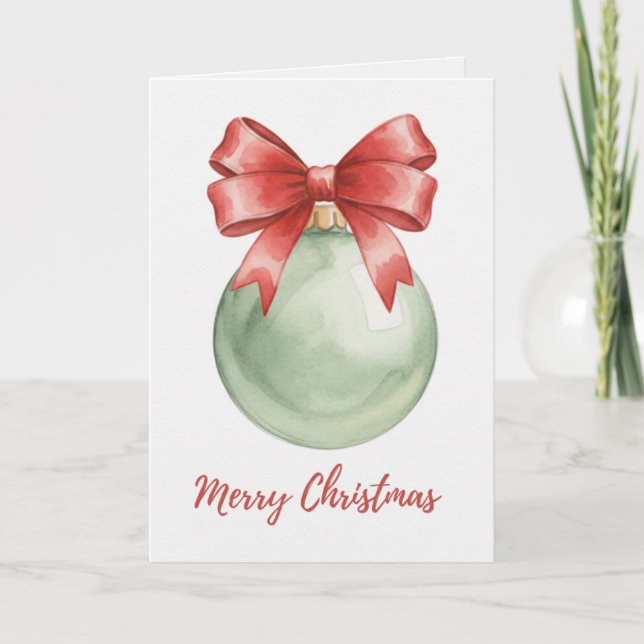 Green Christmas Bauble with Red Bow Card Karte (Vorderseite)