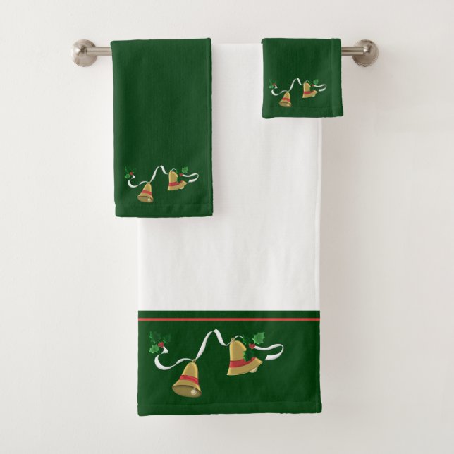Green Christmas Bells Badhandtuch Set (Insitu)