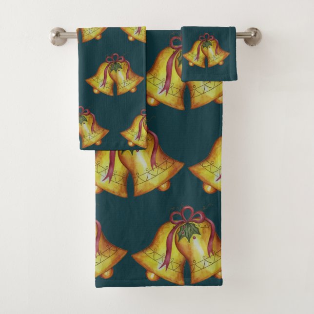 Green Christmas Bells Bath Handtuch Set (Insitu)