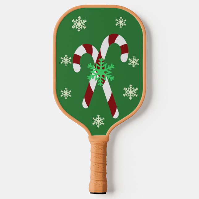 Green Christmas Candy Cane & Snowflake Pickleball Schläger (Rückseite)