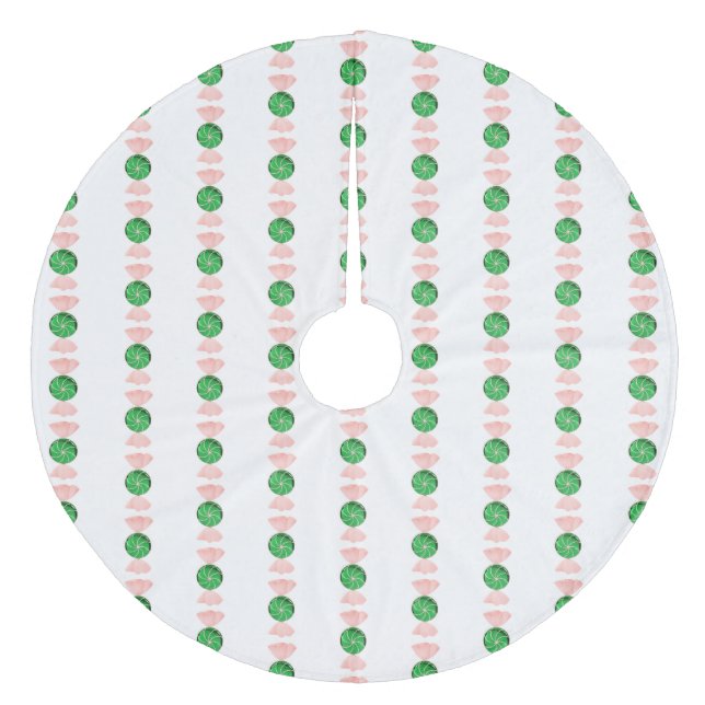 Green Christmas Candy Tree Skirt Fleece Weihnachtsbaumdecke (Vorderseite)