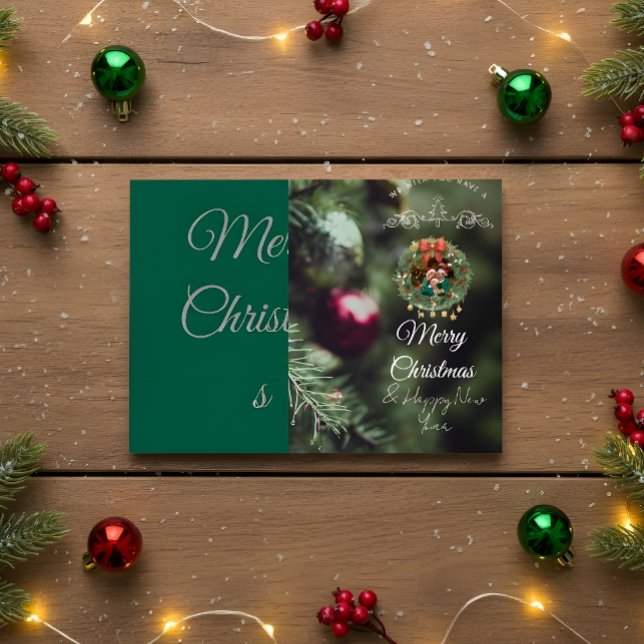 Green Christmas Card with Family Photo Einladung (Von Creator hochgeladen)