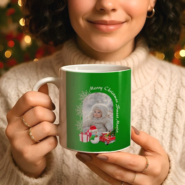 Green Christmas Cartoons Family Photos Border Kaffeetasse (Von Creator hochgeladen)