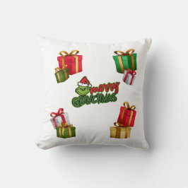Green Christmas Creature with Gift Boxes Kissen