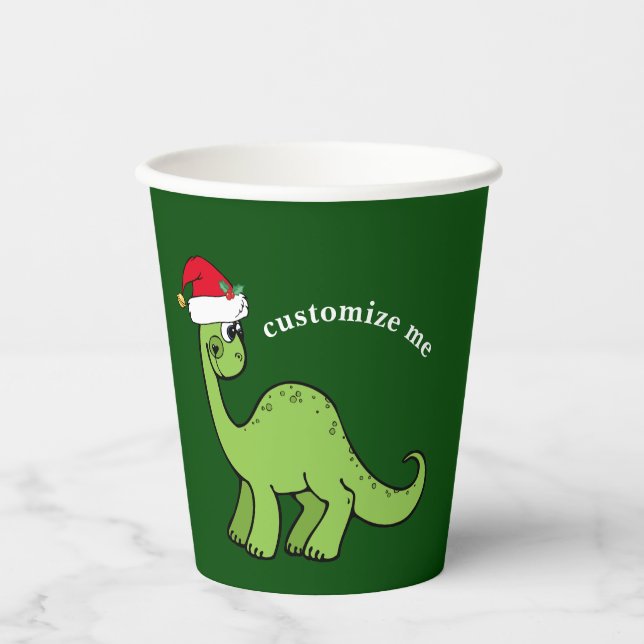 Green Christmas Dinosaurier Custom Kids Party Pappbecher (Vorderseite)