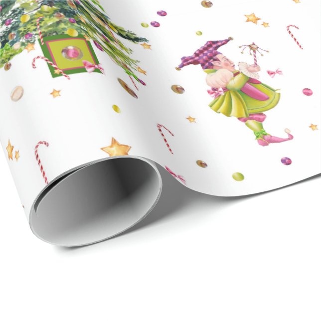 Green Christmas Elf gift wrap by Tonkinson Geschenkpapier (Rolleneckpunkt)