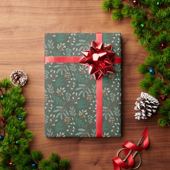 Green Christmas Foliage Muster Geschenkpapier (Feiertagsgeschenk)