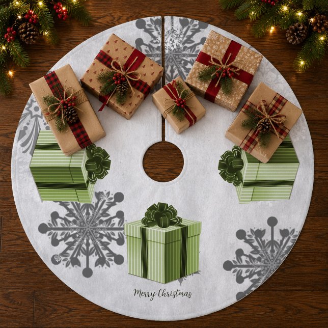 Green Christmas Gift Tree Skirt Fleece Weihnachtsbaumdecke (Green)