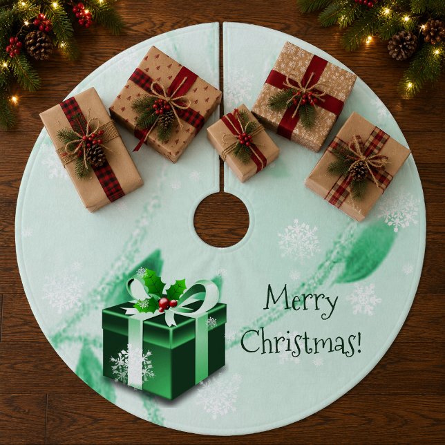 Green Christmas Gift Tree Skirt Fleece Weihnachtsbaumdecke (Green Christmas Gift Tree Skirt)