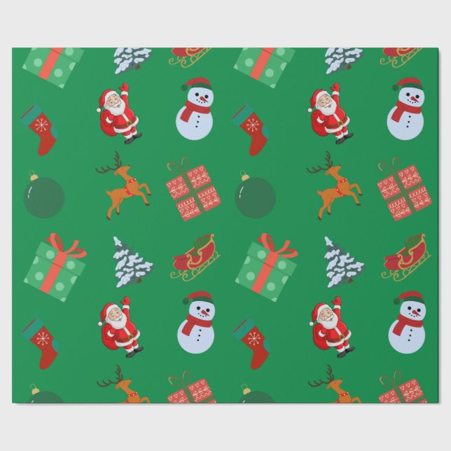 Green Christmas Icons Geschenkpapier (Saum)
