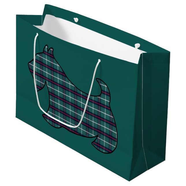 Green Christmas Kariert Scottish Terrier Gift Bag Große Geschenktüte (Vorderseite Schrägansicht)
