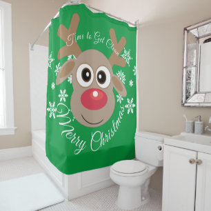 Green Christmas Niedlicher Cartoon Reindeer Script Duschvorhang