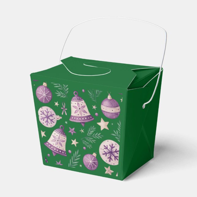 "Green Christmas Ornament and Bell Favor Box" Geschenkschachtel (Vorderseite)