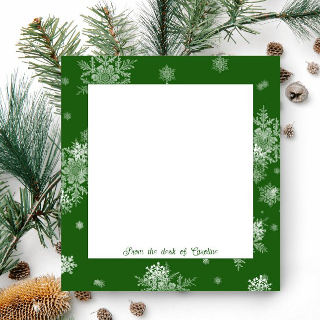 Green Christmas Snowflakes Notepad Notizblock (Green Christmas Snowflakes Personalized Notepad)