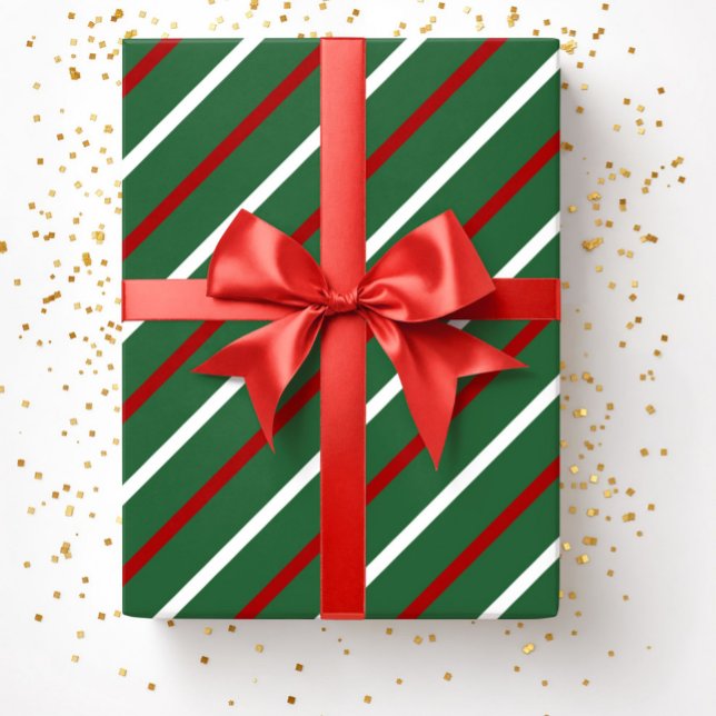 Green Christmas Stripes Muster Geschenkpapier (Green Christmas Stripes Pattern Wrapping Paper)