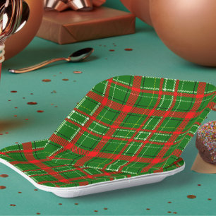 Green Christmas Tartan Kariertes Muster Design Pappteller