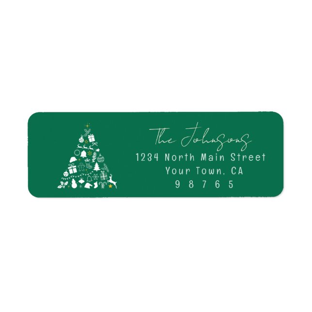 Green Christmas Tree Design Return Address Label (Vorne)