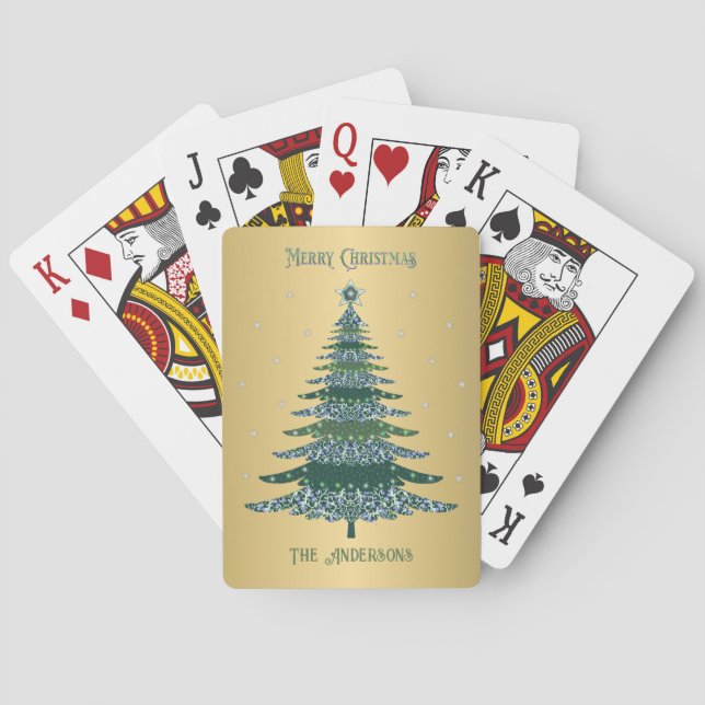 Green Christmas Tree Name Custom Gold Foil Spielkarten (Rückseite)