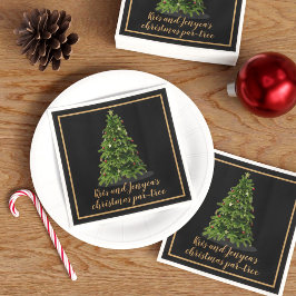 Green Christmas Tree Party Black Holiday Napkins Serviette
