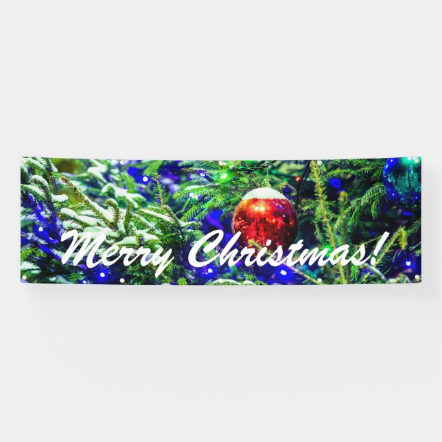 Green Christmas Tree Red Ball Banner (Horizontal)