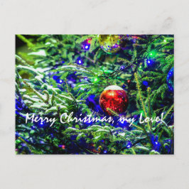 Green Christmas Tree Red Ball Feiertagspostkarte