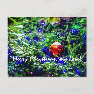 Green Christmas Tree Red Ball Feiertagspostkarte