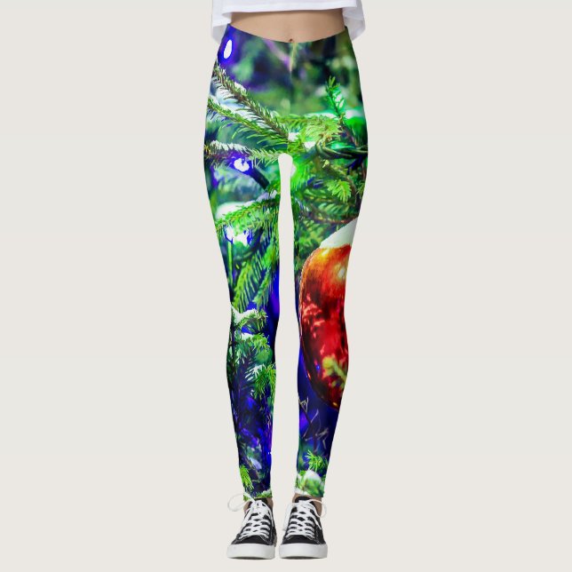 Green Christmas Tree Red Ball Leggings (Vorderseite)