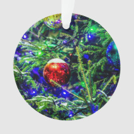 Green Christmas Tree Red Ball Ornament