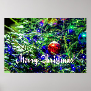 Green Christmas Tree Red Ball Poster