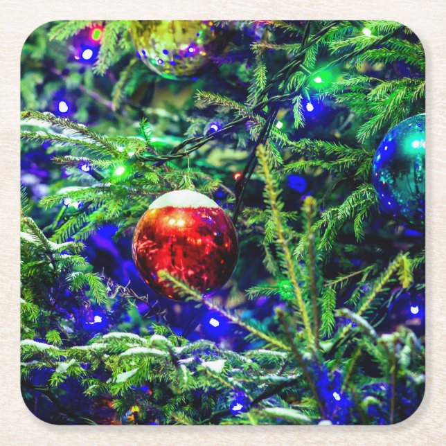 Green Christmas Tree Red Ball Rechteckiger Pappuntersetzer (Vorderseite)