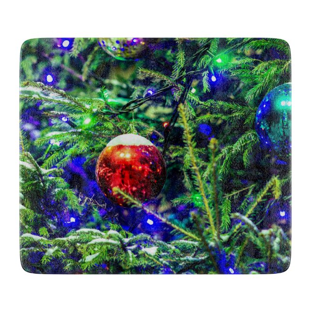 Green Christmas Tree Red Ball Schneidebrett (Vorderseite)