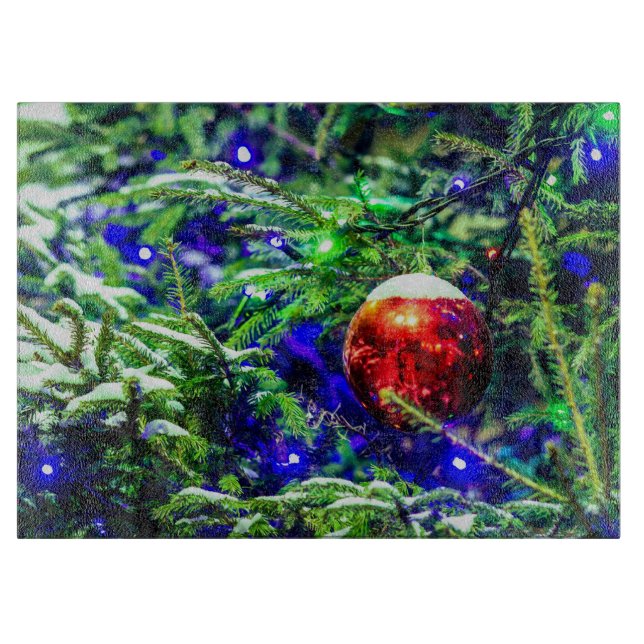 Green Christmas Tree Red Ball Schneidebrett (Vorderseite)