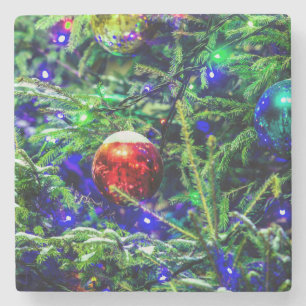 Green Christmas Tree Red Ball Steinuntersetzer