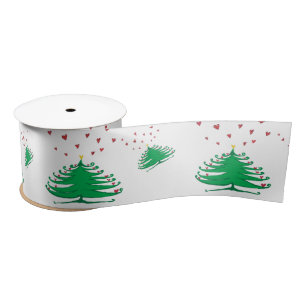 Green Christmas Tree Wide Satin Ribbon, 2 Yard Satinband