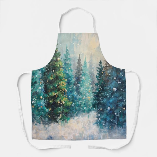 Green Christmas Trees Winter Forest Schürze (Vorderseite)