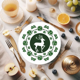 Green Christmas Wreath Rentier Runder Pappuntersetzer