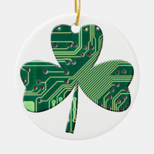 Green Circuit Board St Patrick Day Kleeblatt Keramik Ornament
