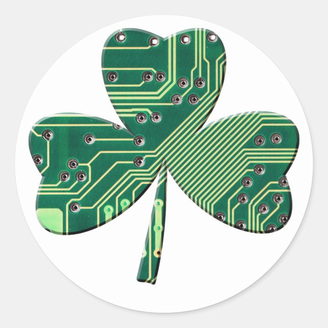 Green Circuit Board St Patrick Day Kleeblatt Runder Aufkleber (Vorderseite)